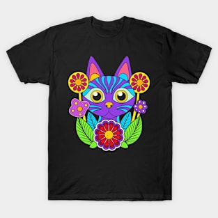 Trippy cat and flower power T-Shirt